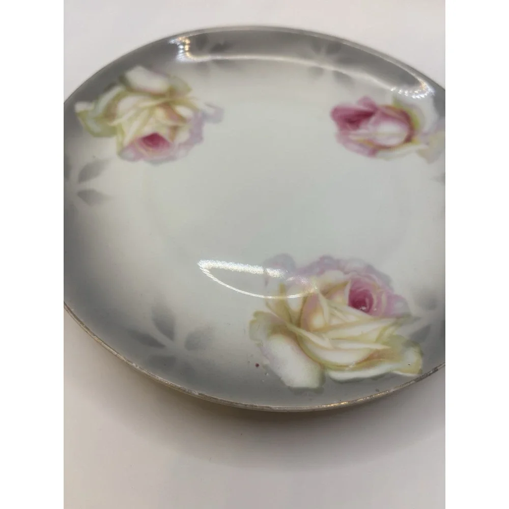 Lot of 3 Vintage Plates Made In Germany Floral Design Gold Trim Antique Flowers